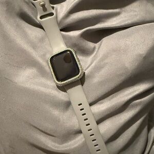 Apple Smartwatch with Silver Bezel and Gray Strap